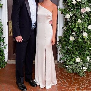 Amsale Kaia Gown in Champagne Fluid Satin